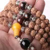 Strand 7/8/9mm Indonesia Natural 5 Kronblad Rudraksha 108 Bönpärlor Mala Nepal Om Pendant Red Tassel Yoga Pärled Halsband eller armband