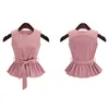 Vestidos de trabalho plus size 4xl Conjuntos 2023 Summer Women Tracksuit 2 peças Tops sem mangas e calças de cor rosa Pullovers de arco KG53