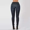 Kvinnors jeans vintage kvinnor jeans smala passform hög midja denim blyerts byxor bootcut vinter pull-on mager jeans blå