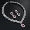 Necklace Earrings Set CANPEL 2023 Fashion Jewelry Wedding Party Water Drop Red Zircon Crystal For Women Luxury Valentine's Day Gift