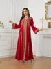 Ethnic Clothing Red Kaftan Wedding Morocco Caftan Dubai Turkey Ramadan Women Long Dress Elegant Beads With Belt Fashion Female