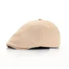 Berets Spring Summer Solid Color Beret Hat Peaked Cap For Men Women Adjustable Casual Flat Retro England Sboy Caps