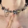 Colliers pendants Style punk Crystal papillon