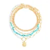 Chaînes Bohème Collier Femme Avec Multicouche Turquoise Rétro Tempérament Perle Chaîne Chandail Empilable