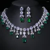 Collana Orecchini Set JMK Luxury Emerald Bridal Wedding Green Stone Cubic Zirconia Pendant Set Party Dinner Wear