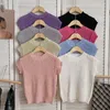 Damen-T-Shirts Ashgaily 2023 Damen-Bluse, gestrickt, bauchfreie Shorts, Ärmelpullover, einfarbig, Stehkragen, elegantes Oberteil für den Sommer