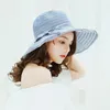 ワイドブリム帽子mingjiebihuo韓国ピンストライプ折りたたみ式サンハット夏新鮮で素敵な女性の女の子のファッション