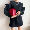 Casual Dresses Women Hollow Out Off Shoulder T-Shirt Dress Lång ärmkontrast O Neck Mini 2023 Spring Summer Ladies Vestido M755