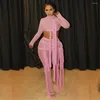 Women's Two Piece Pants Ribbon Mesh See Through Bodycon Sets For Women Sexy Clubwear Crop Top And Leggings Matching Birthday Outfits