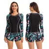 Women's Swimwear Women Two Piece Rash Guard Long Sleeve Bathing Suit UV Block Swimsuits Swim Surf Shirt With Boy Shorts Bottom Rashguards