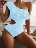 Kvinnors badkläder Kvinnor Sexig ihålig bikini Polka Dot Print One Shoulder Piece Swimsuit Chic Ruffles Beachwear Bathing Suits