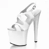 Sandales Creux Bout Ouvert Cuisson Peinture Blanc Talons Minces 20 CM Roman Punk Discothèque Pôle Danse Stripper Chaussures 8 Pouces Style Plate-Forme