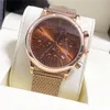 2023 Business Men's Business Watch Six Hands Menu Full Quartz Movement Watch Rose Gold Dial Dial