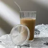 Tasse de paille en verre rayé Whit Lie tasses à thé à rayures verticales tasse à café en verre avec couvercle RibbedM tasse à café transparente pour lait Latte