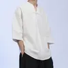 Hommes T-shirts Style Jacquard Chinois Coton Lin Plus La Taille T-shirts 2023 Été Ethnique Mince Manches Courtes Hommes Vêtements Noir Tops Homme