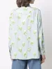 Blusas de mujer, camisa de seda Jacquard de tulipán verde, Top de manga larga de otoño 2023, blusa fresca de una sola botonadura con cuello vuelto para mujer