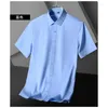 Men's Dress Shirts Summer Business Men Ice Silk Half-sleeved Blue Harajuku Shirt Work Elastic Non Ironing