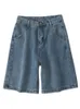 Shorts pour femmes Fitaylor été femmes taille haute bleu jambe large Denim Shorts décontracté femmes solide rue serré jean Bermuda Shorts 230520