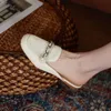 Sandaler Rizabina 2023 Äkta läderskor Square Toe Metal Chains Pearl Mules Slip On Loafers Ladies Footwear Storlek 34-39