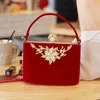 Evening Bags 2023 Gold Crystal Flowers Velvet Clutch Bag Party Shoulder Handbag Women Flower Wedding Bride