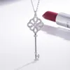 Necklaces S925 Sterling Silver Chinese Knot Key Pendant Necklace Women's Simple Full Diamond Fashion Elegant Key Sweater Chain Jewelry