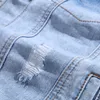 Set di abbigliamento da uomo blu chiaro slim-fit Set di 2 pezzi con foro strappato Giacca di jeans a maniche lunghe primavera autunno e jeans dritti