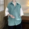 T-shirts pour hommes chemise d'été pour hommes grande taille épissage couleur contraste Cardigan Type ample cinq points grandes tailles col hommes