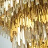 Lampadari a LED Lampadario moderno in cristallo con luce a LED per soggiorno Catena rotonda in acciaio inossidabile di lusso in oro