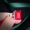 حلقات الكتلة 925 sterling الفضة الحمراء Ruby Gemstone Ring للنساء Anillos de الزفاف عصابات Jewellry Bizuteria Anel Females