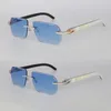 Neues Modell, Luxus-Brille, Moissanit-Diamant-Set, Rand-Sonnenbrille für Männer und Frauen, original weiße Innenseite, schwarze Büffelhorn-Rand-Sonnenbrille mit diamantgeschliffenen Gläsern, Größe 58