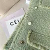 Jackets femininos petiscos verdes de fragrância pequena capa de tweed women 2023 outono inverno elegante damas de peito de peito único S1528