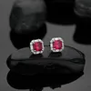 Stud Wong Rain 925 Sterling Silver Asscher Cut Créé Moissanite Ruby Gemstone Mariage Simple Ear Studs Boucles d'oreilles Fine Jewelry Cadeau