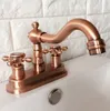 Rubinetti da cucina Rame rosso antico Ottone Doppio foro Montaggio su ponte Rubinetto per lavabo da bagno Beccuccio girevole Miscelatore freddo Rubinetto per acqua 2rg047