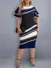 Plus -klänningar Kvinnaklänning Plus Size Party Dresses For Women Summer Geometric Print Layered Short Sleeve Elegant Evening Midi Dress 5xl 230520