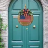 Fleurs décoratives drapeau américain anglais lettres arcs feuilles rond bois accrocher signe pour porte d'entrée porche mur fenêtre maison décor extérieur