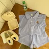 Kläder set barn sommarpolo set pojke tunna korta ärmar toppar tjej söt tecknad t -shirt solid mjuk bomullshorts 2pc kostym 230520