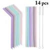 Drinking Straws 12Pcs Reusable Silicone Set Long Flexible With Cleaning Brushes For 20 Oz Tumbler Bar Party