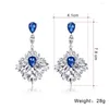 Boucles d'oreilles créoles femme luxe cristal offre goutte Vintage argent couleur bijoux de mariage bleu blanc pierre pour les femmes