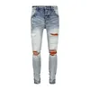 Lyxdesigners Herrjeans Nödställda USA Mode Raka Herr Biker Hole Stretch Denim Casual Jean Herr Skinny Byxor Elasticit Lila jeans