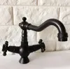 Kitchen Faucets Black Oil Rubbed Brass Dual Cross Handles One Hole Bathroom Basin Sink Faucet Mixer Tap Swivel Spout Deck Mounted Mnf360