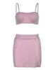 Vestido de duas peças feminino Y2k roupas de renda Fairycore See Through 2pcs conjunto mini saia Sexy Cami Tops Terno Wrap K Pink Large