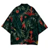 Ethnic Clothing 2023 Japanese Men Women Green Floral Print Kimono Cardigan Cosplay Shirt Blouse Yukata Summer Beach And Shorts