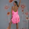 Bühne Tragen Nackten Rücken Ärmellose Lotus Design Weibliche Latin Dance Kleid Für Frauen Wettbewerb Ballsaal Tanzen Kostüm W23A204