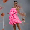 Bühne Tragen Nackten Rücken Ärmellose Lotus Design Weibliche Latin Dance Kleid Für Frauen Wettbewerb Ballsaal Tanzen Kostüm W23A204