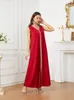 Ethnic Clothing Red Kaftan Wedding Morocco Caftan Dubai Turkey Ramadan Women Long Dress Elegant Beads With Belt Fashion Female