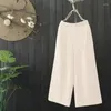 Calça feminina 2023 linho de algodão de verão Nove capris mulheres cintura elástica perna larga calça casual feminino calça reta de calças pantalones