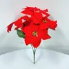 Decorative Flowers Christmas Artificial Silk Red Bushes 7 Heads Velvet Floral Bouquet With Stem For Party