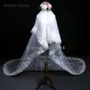 Bridal Veils Elegant Ivory Flowers 3 Yard Cathedral Lace Wedding 2023 met Comb Church Royal Abiti da Cerimonia Sera