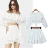 Arbeitskleider Maxdutti Bohemian-Sets Damen Vintage Spitze Rüschen Tops Baumwollbluse Indie Folk Cascading Sjirt Casual