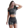 Survêtements pour femmes 2023 Printemps Femmes Survêtement Basic Élastique Deux Pièces Ensemble Shorts Et Top Tenues Slim À Manches Courtes Sportwear Été Fitnes